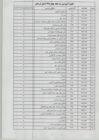 اعلام تقویم آموزشی سه ماهه چهارم سال 97 حج و زیارت استان لرستان